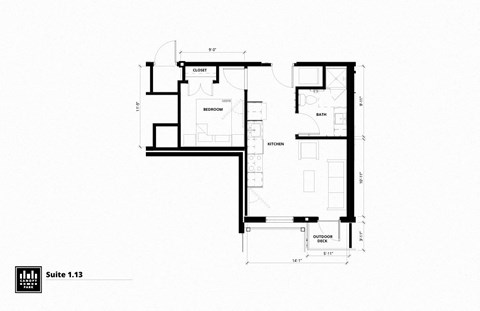 Floor plan for 1 bed, 1 bath, 485 sqft